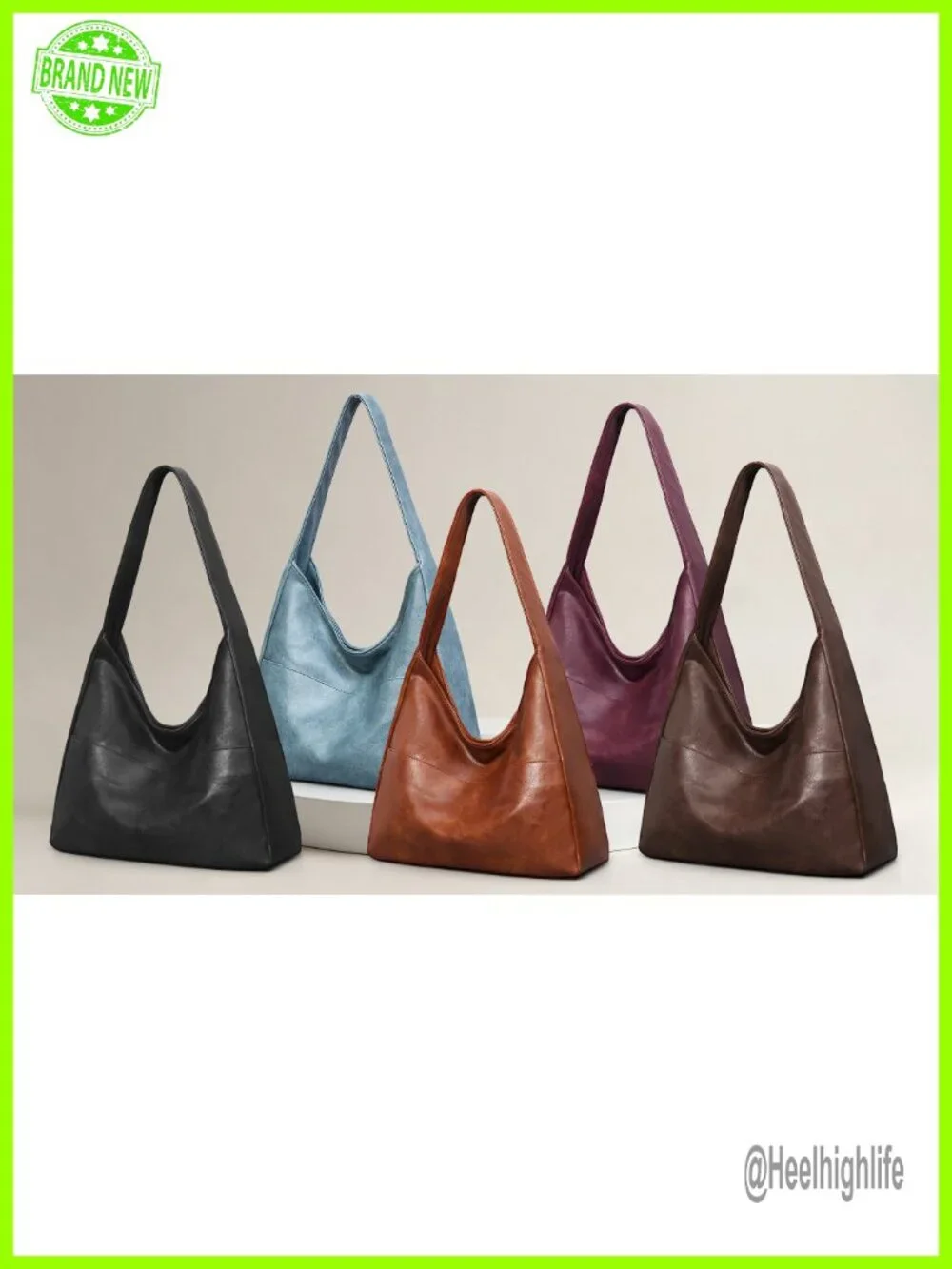 Slouchy Hobo Shoulder Bag Faux Leather Tote Purse with Key Clip